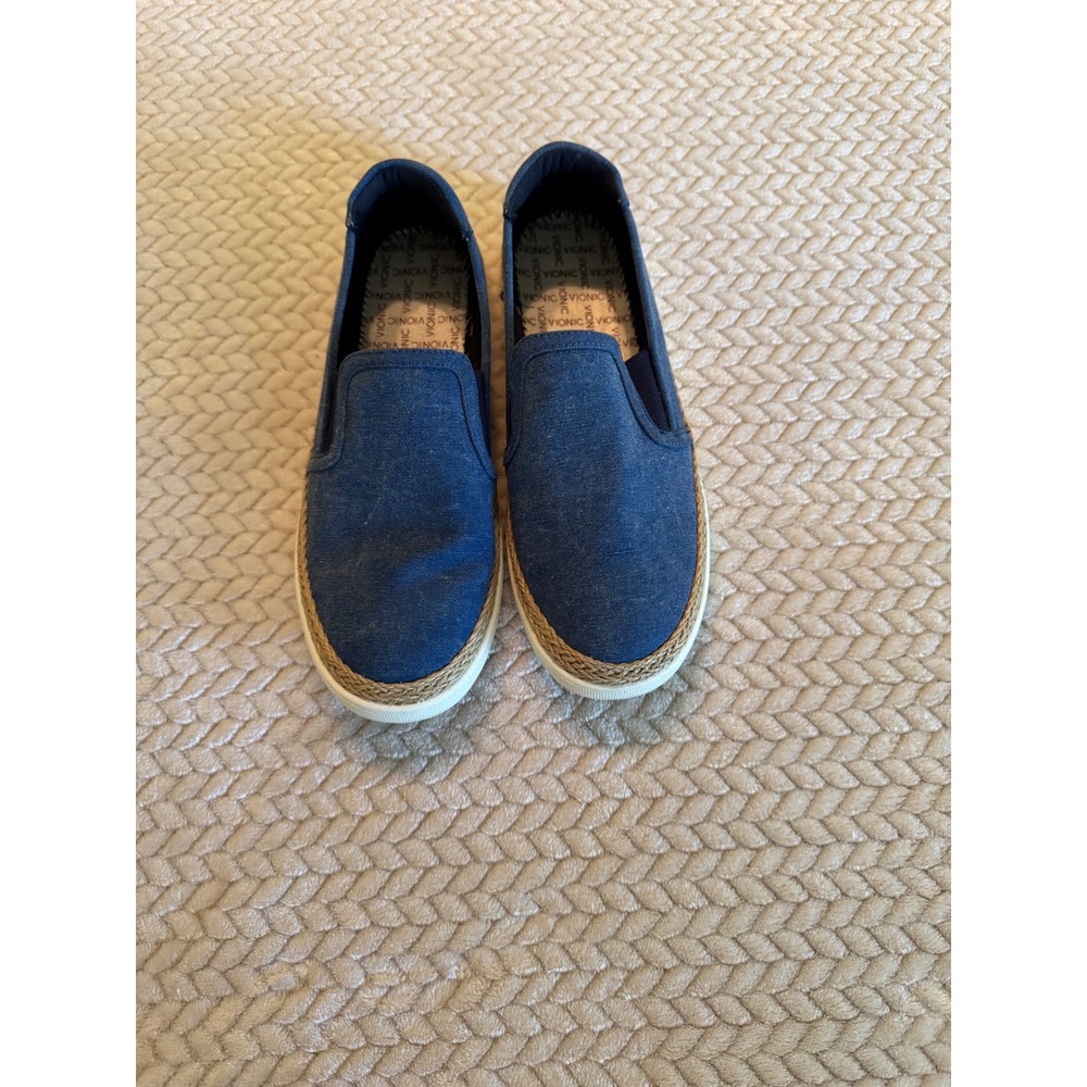 Vionic Rae Blue Canvas Slip On Espadrille Sneakers Womens 8.5 Orthotic Comfort
